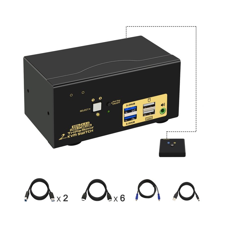 2port triple monitor HDMI KVM Switch , Extended Display, 4K@60Hz, 4:4:4 , with audio and USB 3.0