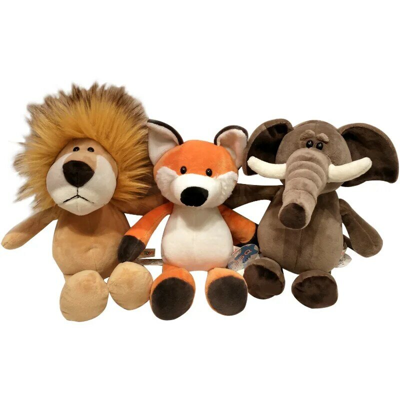 Brinquedos de pelúcia para crianças, leão, tigre, elefante, macaco, leopardo, girafa, boneco guaxinim, simulação, presente, 25cm