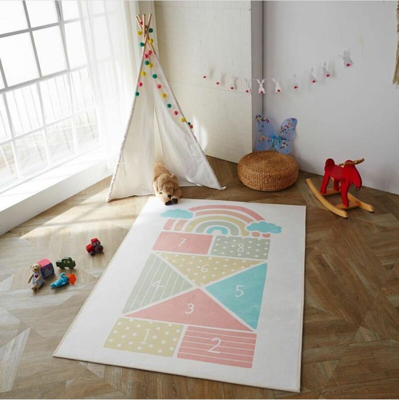 Alfombra de damas de arco iris nórdico INS, decoración de la habitación de los niños, alfombrilla antideslizante para gatear, accesorios de fotografía