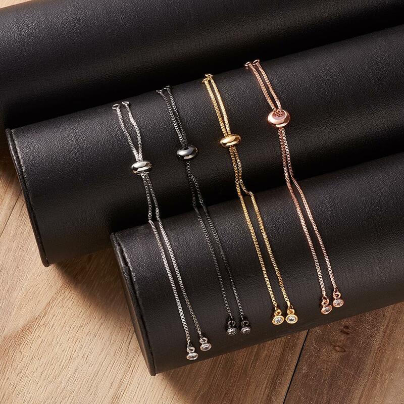 20 pçs latão strass ajustável pulseira cadeias de longa duração chapeado slider pulseiras charme link para fazer jóias acessórios