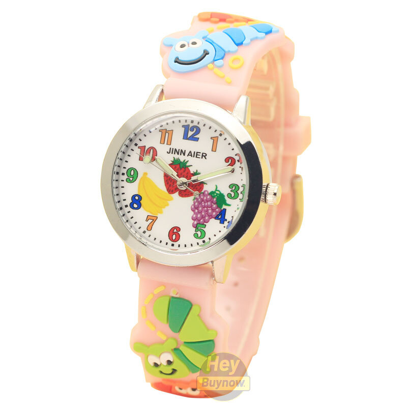 Reloj de pulsera luminoso para niños y niñas, cronógrafo de cuarzo con diseño de fruta de uva y manzana en 3D, ideal para regalo