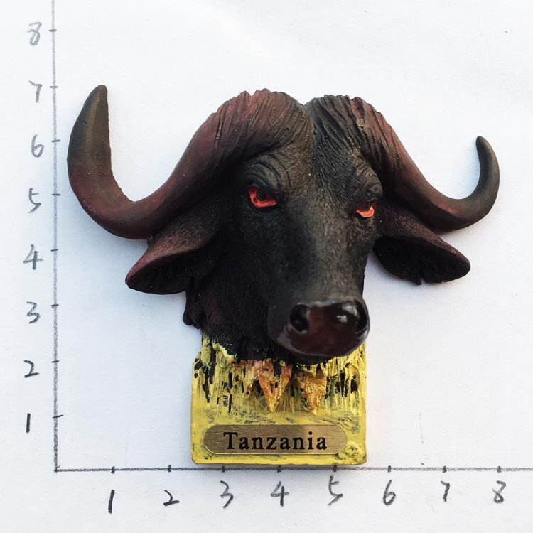 QIQIPP African creative buffalo head stereo magnetic refrigerator sticker for collecting tourist souvenirs.