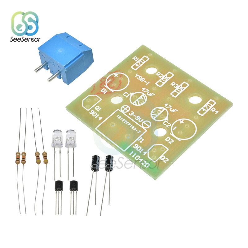 5mm conduziu o conjunto eletrônico da produção das peças 3-14v dos jogos da placa de circuito dos leds de piscamento do kit diy do módulo de circuito da luz flash simples