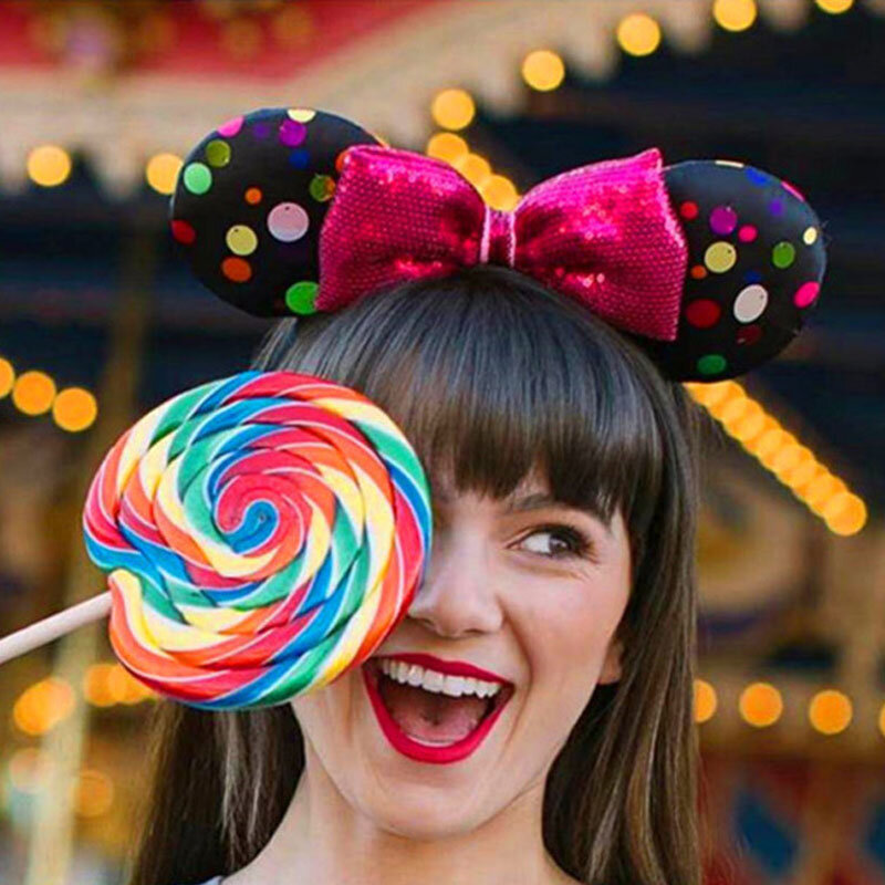 2024 Disney Mickey Mouse Headband Disneyland Minnie telinga hiasan kepala mewah mainan kecantikan anak laki-laki perempuan dekorasi pesta Cosplay