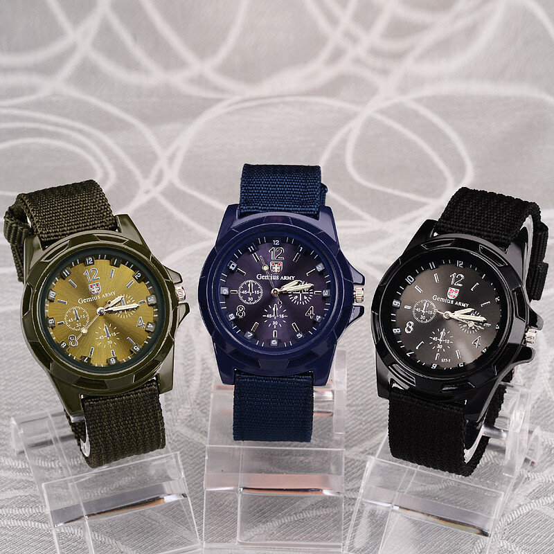 Gemius relógios esportivos para homens, relógios de exército para homens, pulseira verde de náilon, relógios de quartzo para homens, aviador, preço por atacado