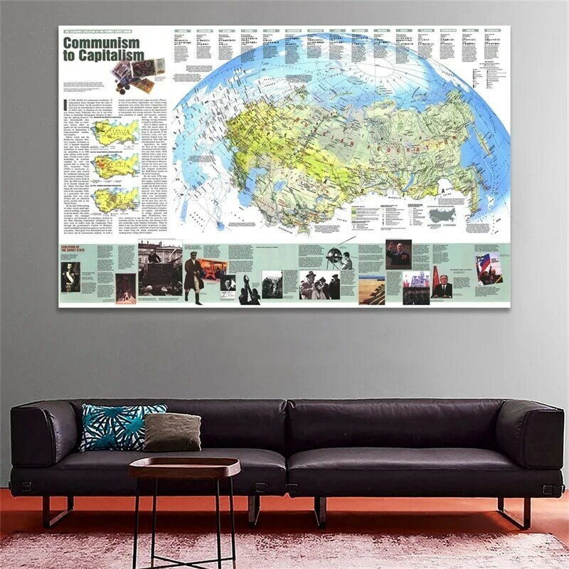 Antique Russia Map 90*60cm Classic Non-woven Spray Wall Maps Capitalist Communism 1993 Poster Prints for Home Office Supplies