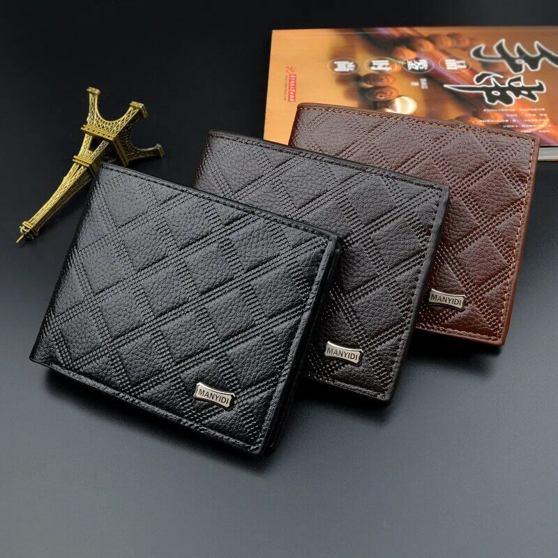 그리드 패턴 유럽과 미국 비즈니스 캐주얼 패션 섹션 양각 지갑, 새로운 남성용 짧은 지갑 대용량 지갑