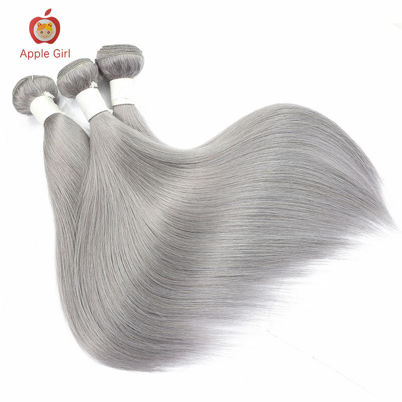 Tecido brasileiro 100% natural cor cinza prata reta, 1 ou 3 ou 4 pacote, de 12 a 30 polegadas