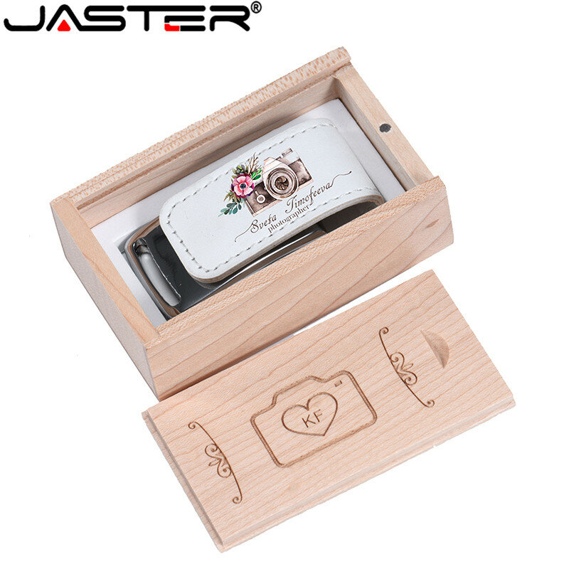 Stik Memori JASTER Logo Perusahaan Kustom Pen Drive 128 Gb USB Flash Drive Kulit 64GB Pendrive Kotak Kayu Lebih dari 10 Buah Logo Gratis