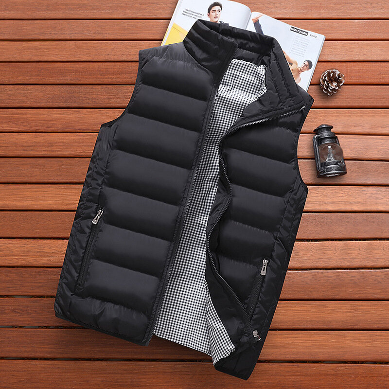Chaleco de marca para hombre, chaqueta cálida sin mangas, informal, talla grande, otoño e invierno, novedad