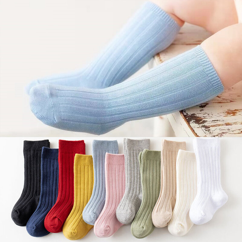 Infant Baby Girls Boys Cotton Socks Hand-Stitched Kids Knee High Socks Plain Spanish Style Toddler Newborn Sock For 0-4 Years