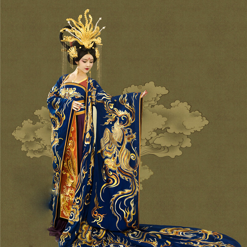 WYJN Jiu Chao Feng Que gorgosa traje de princesa de la emperatriz Tang de cola larga Hanfu para espectáculo de escenario fotografía temática Hanfu Cosplay