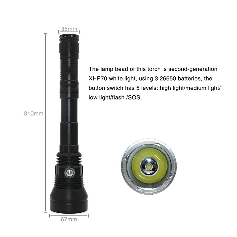 XHP70.2 LED 스쿠버 다이빙 손전등 토치 3*26650 배터리 방수 Xhp70 화이트 토치 라이트 수중 100m 다이브 라이트 램프