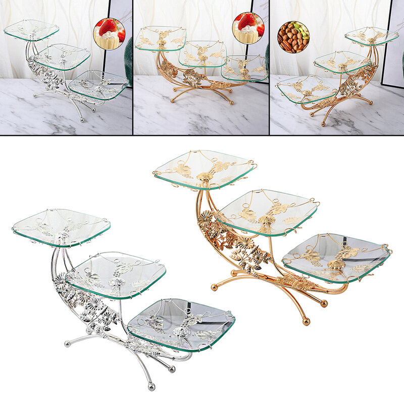 3 Tier Classic Glass Fruit Plate Court Style Dessert Pastry Vegetables Holder Jewelry Organizer Serving Tray