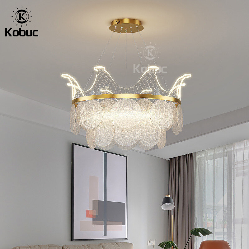 Kobuc Romantic Round Pendant Light 50/70cm Suspension Lamp with Frosted Glass Lampshade for Foyer Bedroom Dining room Decoration