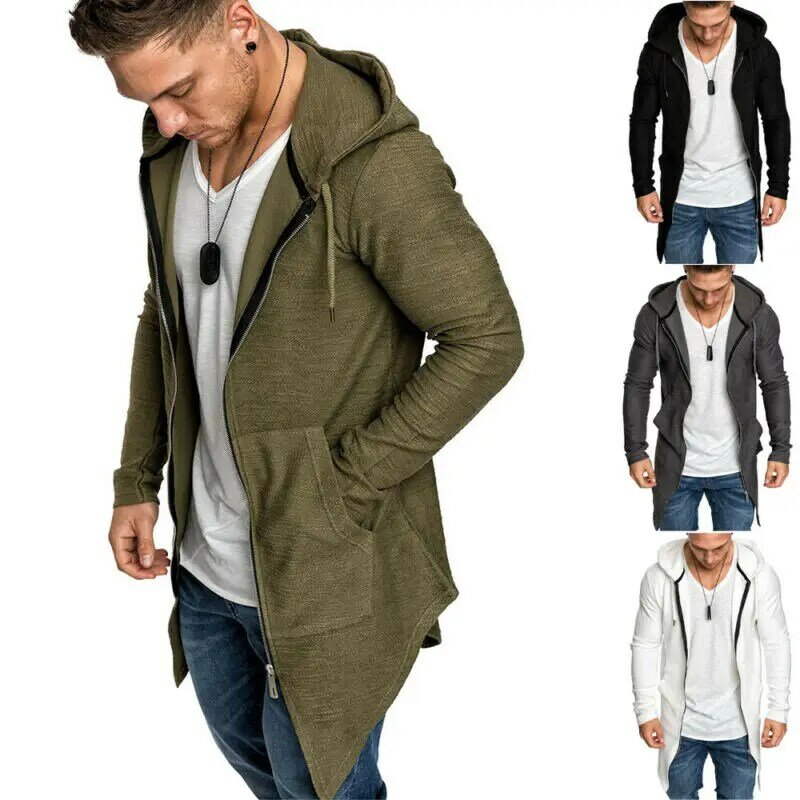 2019 Spring Autumn Men Hooded Trench Teen Casual Slim Solid Windbreaker Jacket Men Outwear Zipper Thin Coat Swallowtail Men Tops