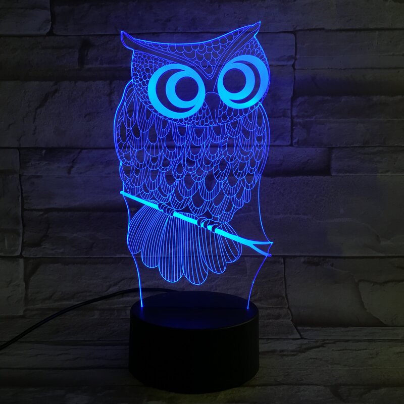 Lámpara LED de noche con dibujos animados 3D, luz de noche con búho Animal, 7 colores que cambian, arte para el hogar, dormitorio infantil, decoración para dormir, regalos de fiesta de Navidad 601