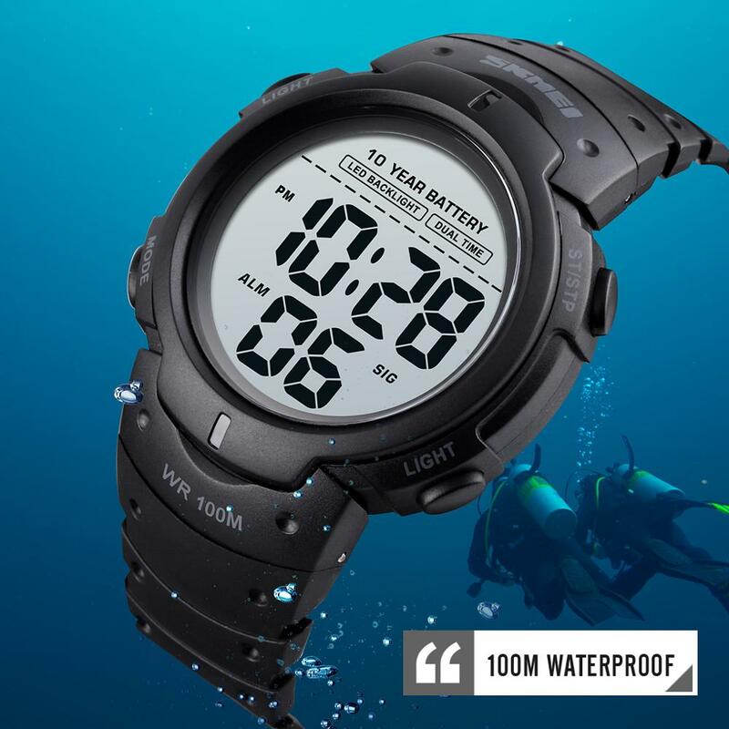 SKMEI-Relógio digital à prova d'água masculino, relógios de pulso esportivos originais, exibição da semana, data, ao ar livre, moda, 12 H, 24H, 100m
