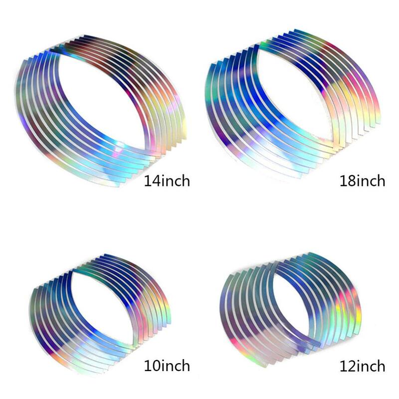 16Pcs/set 10/12/14/18 inch Reflective Car Sticker Cool Style New PVC Laser Wheel Rim Tape for motorcycle Luminous Car Stickers