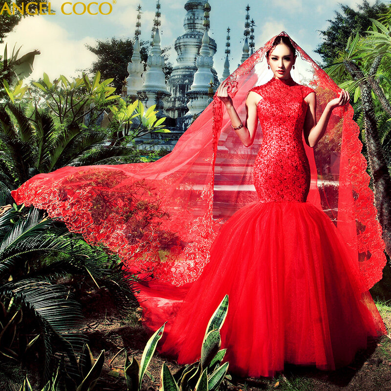 Sirène robe de mariee luxe princesse élégant longue grande taille vintage musulman robe de soirée de mariage rouge robe de mariée robe mariage romantique concours de beauté robes de célébrités robes de mariée pour femm
