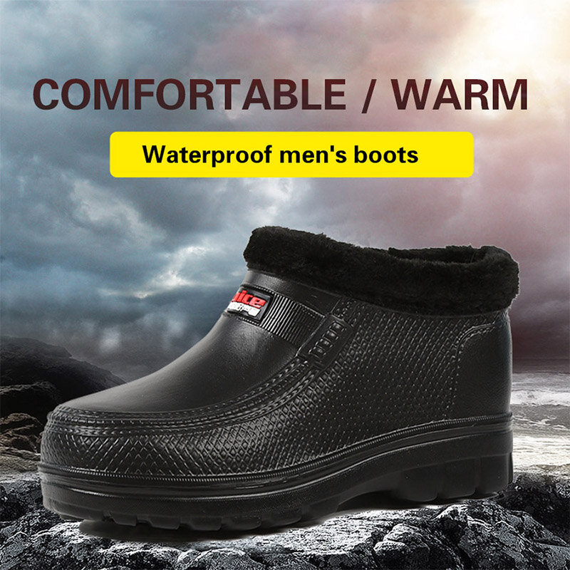 Rain Boots Man Rubber Boots Fashion Ankle Boots Round Toe Plarform Boots Outdoor Non-slip Slip on Rain Shoes Men Fishing Boots