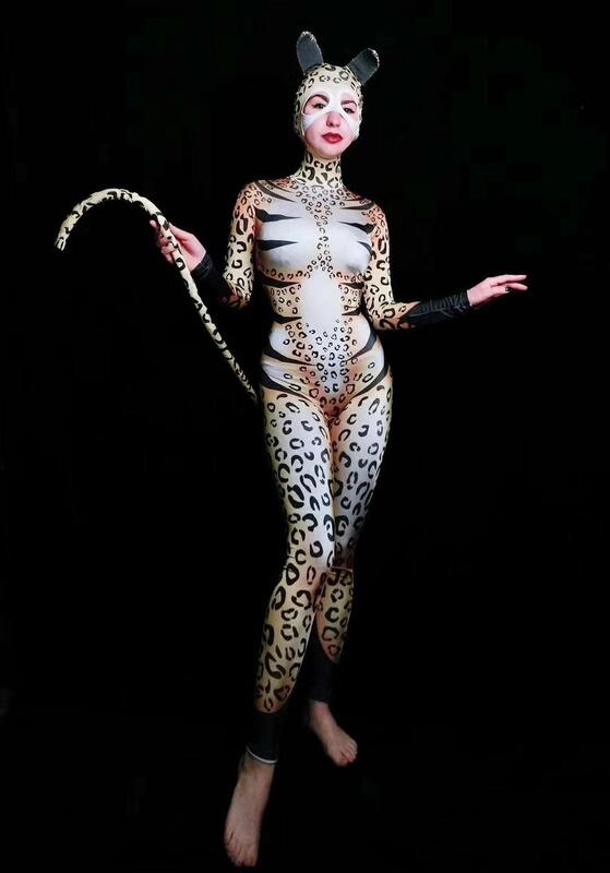 ฮาโลวีนเสือดาวชุดคอสเพลย์ผู้หญิงยืดสัตว์บทบาทเล่นเซ็กซี่Dancer Leotardชุดเวที