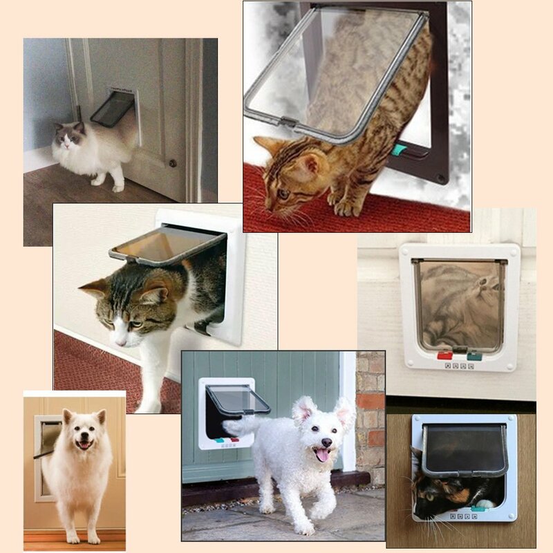 Pintu Kucing untuk Gerbang Anjing dengan 4 Cara Kunci Pengaman Pintu Flap Gatera Kucing untuk Kucing Di Pintu untuk Hewan Peliharaan Anak Anjing Kucing Aksesori Anjing