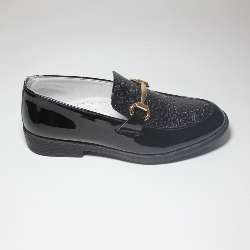 Zapatos formales para niños, calzado de charol negro sin cordones, punta redonda, Oxfords 25-38