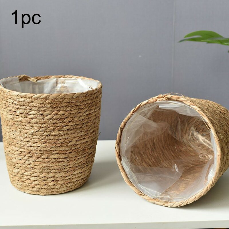 Cesta plantadora de ervas marinhas para interior e exterior, tecidos à mão, cesta de armazenamento, tampa do vaso, recipientes de flores, 1x