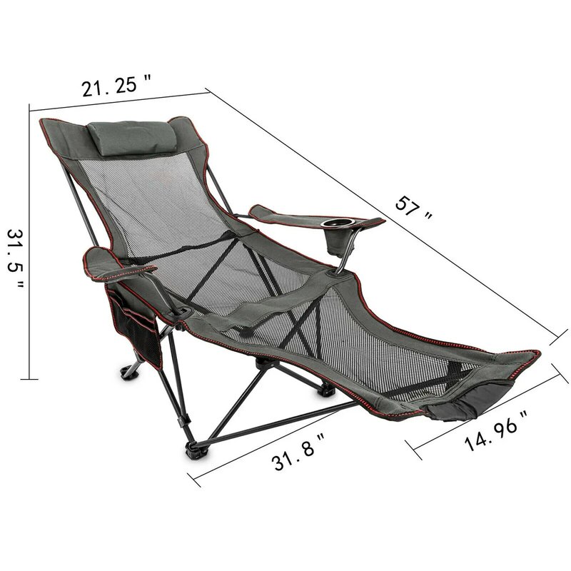 VEVOR Chaise de Camping Pliante Inclinable Pliable avec Repose-Pieds Chaise de Sieste de Plage Longue Porte-Gobelet pour Pêche