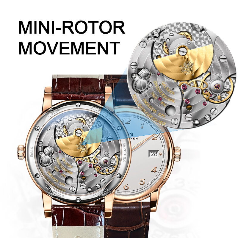 Lobinni Schweiz Luxus Marke 2021 Neue Produkte Herren Uhr Mini Rotor Bewegung Uhr Super Dünne Automatische Mechanische Uhr