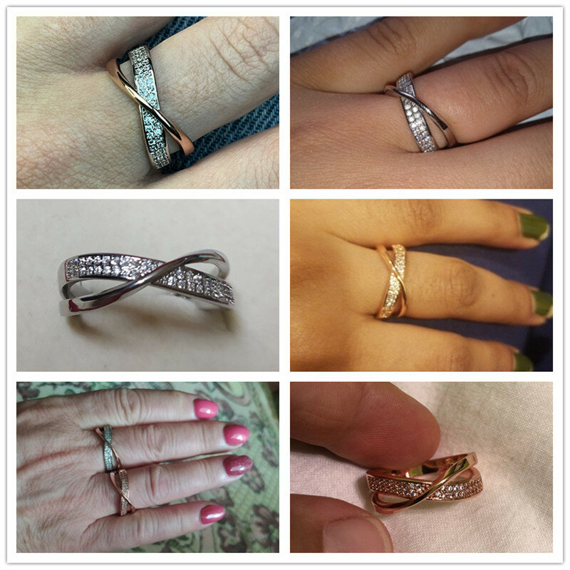 Huitan Terbaru Segar Dua Nada X Bentuk Cincin Salib untuk Wanita Pernikahan Trendi Perhiasan Berkilau CZ Batu Besar Modern Cincin Anillos