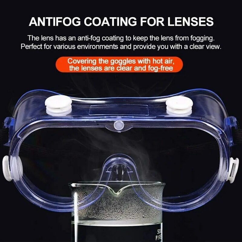 1 Uds., gafas protectoras de seguridad, gafas de visión amplia desechables de ventilación indirecta, antisalpicaduras antiniebla