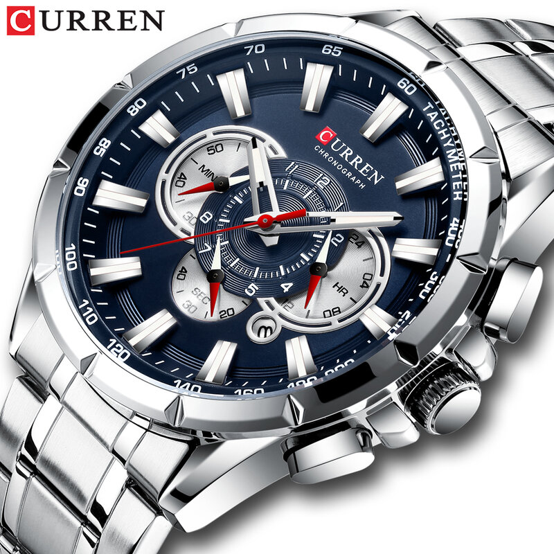 Istro REN-Montre-bracelet chronographe en acier inoxydable pour homme, montres de sport décontractées, grand cadran, horloge à quartz avec Shoous Po15, nouveau