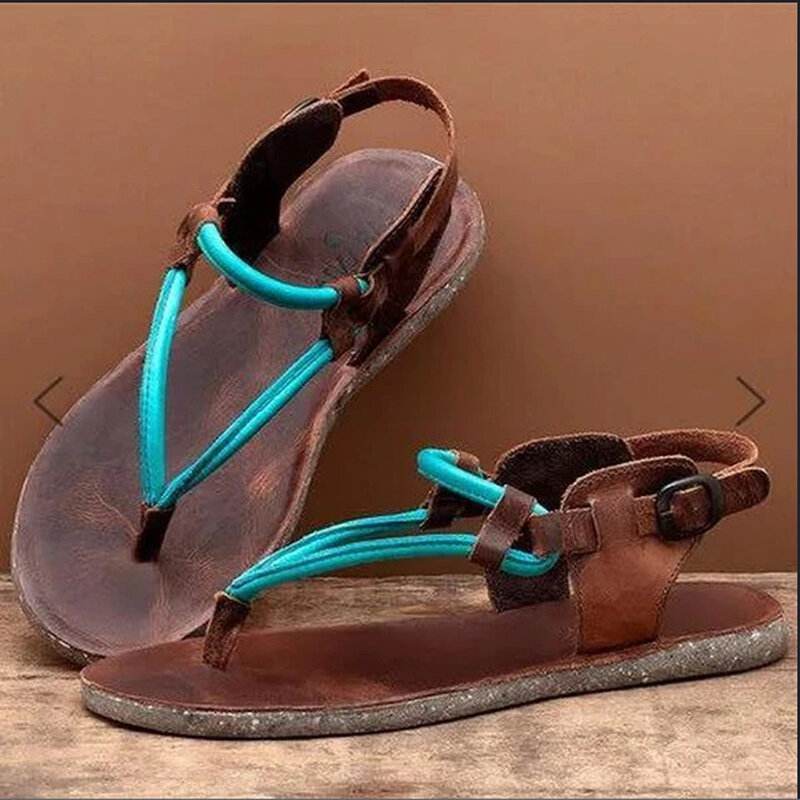 BLWBYL Summer Clip-Toe Leather Sandals Zip Flip-flop Sandals Large Size Flat Comfort Breath Comfortable Shoes Slip-on Beach
