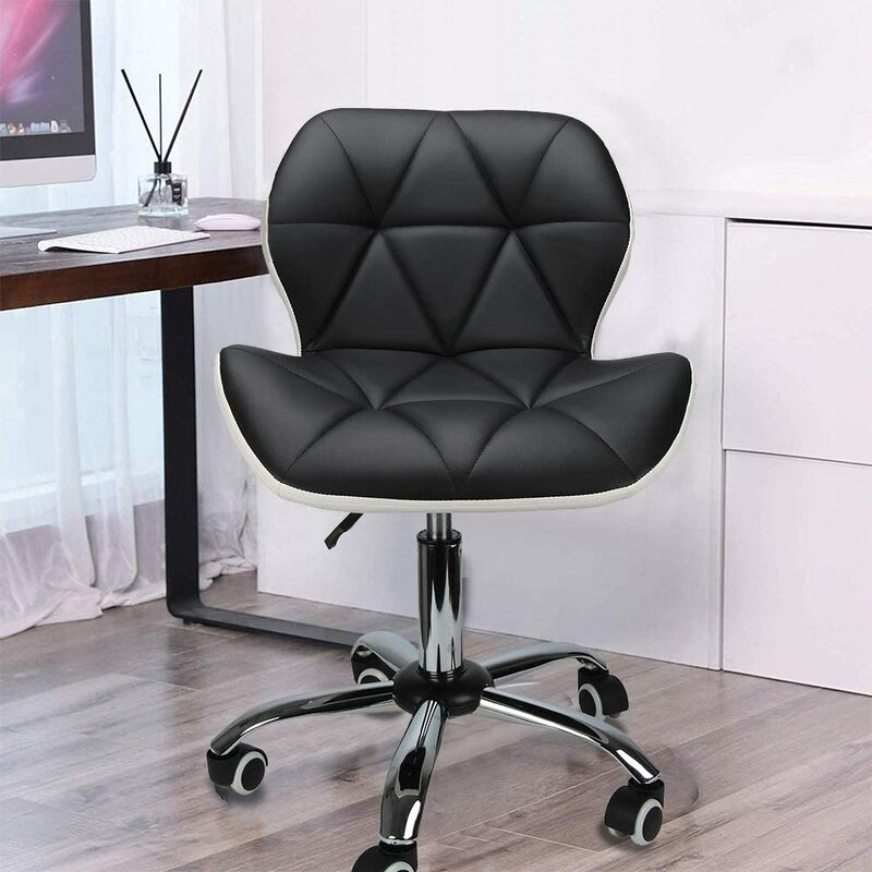 Metal And PU Shock Absorber Swivel Chair Computer Desk Office Chrome Leg Lift Swivel Chair Den Adjustable Leather Chair Casters