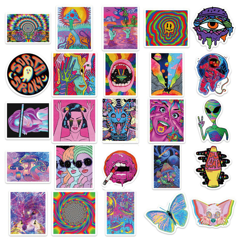 10/30/50Pcs Cartoon Psychedelische Gothic Cool Stickers Esthetische Kunst Graffiti Decals Auto Skateboard Gitaar Speelgoed Sticker voor Kids