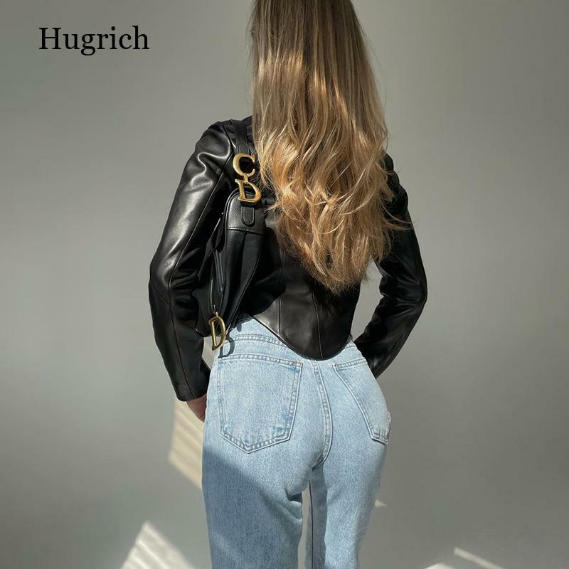 Europeu e americano 2021 inverno moda tendência feminina nova manga longa terno colarinho fino cardigan couro do plutônio topo