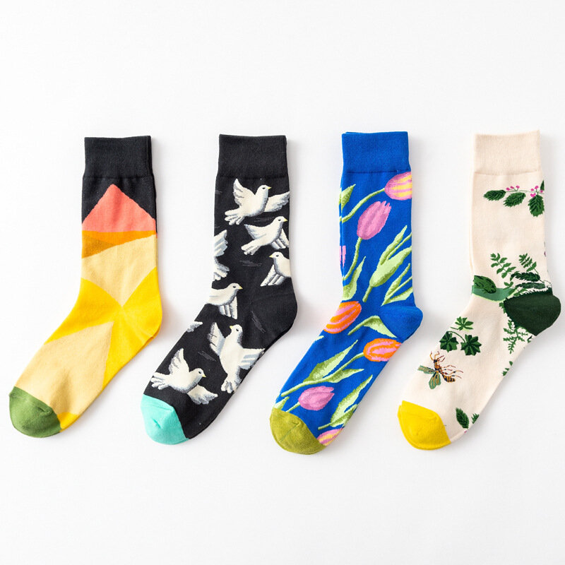 Calcetines de algodón con dibujos animados para mujer, calcetín informal, estilo Harajuku, pulpo, flor, planta, Kawaii, 1 par
