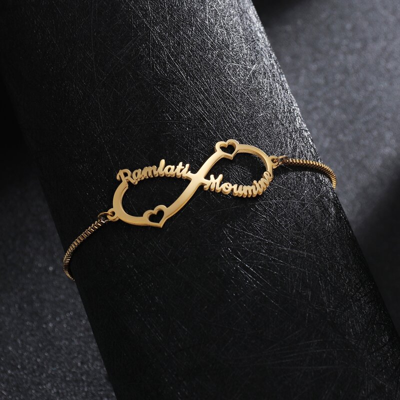 Atoztide-pulsera ajustable de acero inoxidable para mujer, cadena de mano personalizada con múltiples nombres, letra 8, caja de joyería, regalo
