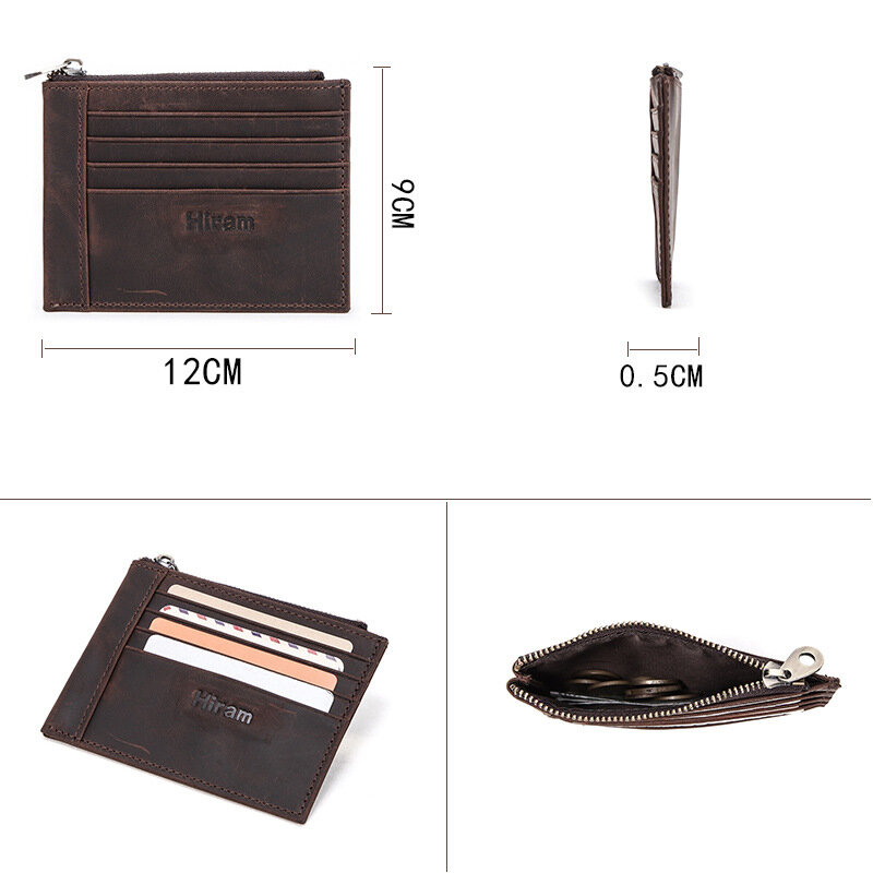Factory Direct Card Bag Crazy Horse Leather Ultra-Thin Simple ID Card Bank Card Multi-Card Coin Bag Zipper Card Holder