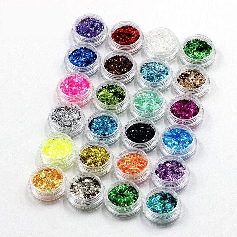 Lentejuelas redondas brillantes para uñas, conjunto de 24 colores de purpurina mixta, accesorios de arte holográfico, lentejuelas 3D para uñas