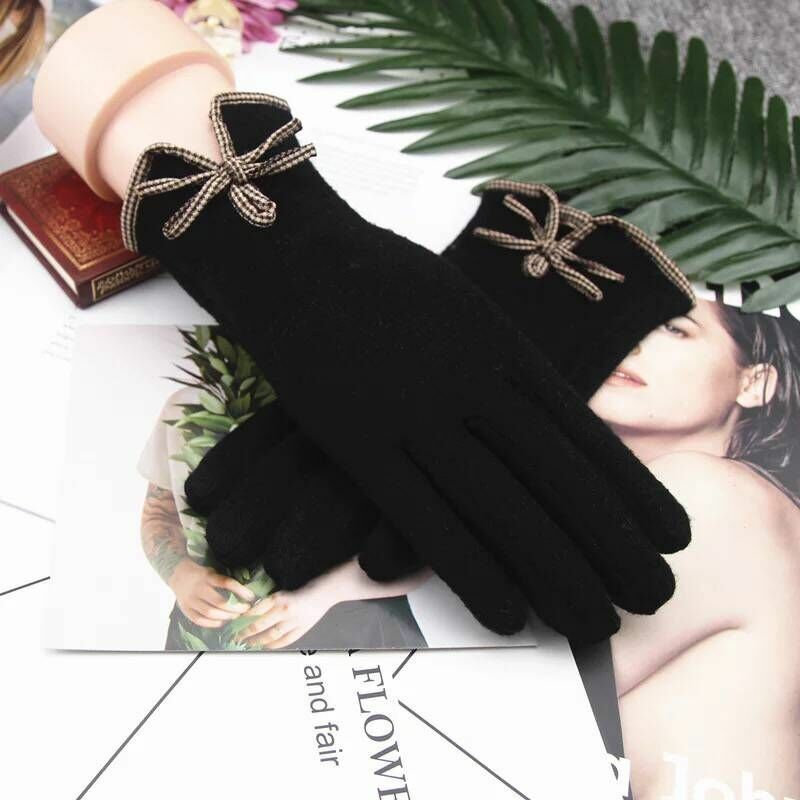 Guantes cálidos de invierno para mujer, guantes de lana de Cachemira, guantes de pantalla táctil de cinco dedos divididos, nuevos