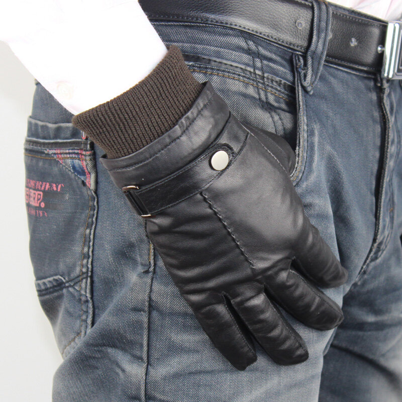 Перчатки мужские из овчины, сохраняющие тепло мужские зимние, Брендовые мужские кожаные, мотоциклетные перчатки, перчатки для вождения