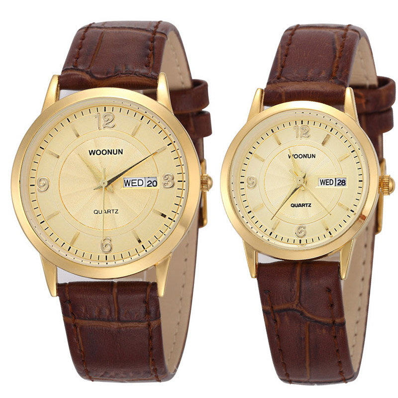 Neue Lederband Quarz Uhren WOONUN Luxus Berühmte Marke Paar Uhren Für Liebhaber Ultra Thin Uhren Für Männer Frauen Valentine
