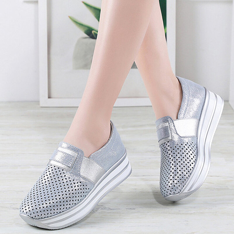 YAERNI Women's flat shoes; 2020 summer new hollowed-out breathable lightweight fashion shoes for women thick soled ladies casual
