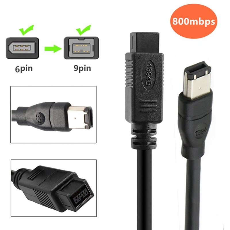 FireWire 800 IEEE-1394B 9pin 6Pin do 6pin 4 Pin do 4 Pin IEEE 1394 dla ILink kabel Adapter 4Pin do Firewire 400 kabel 1.8m 3m 5m