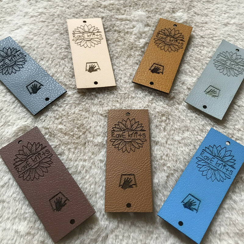 30pcs Brand logo handmade tags with rivets Custom Leather labels for knitting clothing Sewing crochet knitted items DIY label