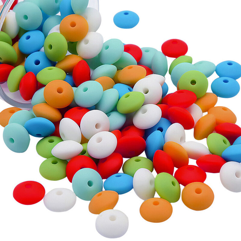 Cute-idea 20Pcs Silicone Beads 12MM Lentil Beads Food Grade Baby Pacifier Chain Pendant BPA Free Eco-friendly Baby Teether Toys