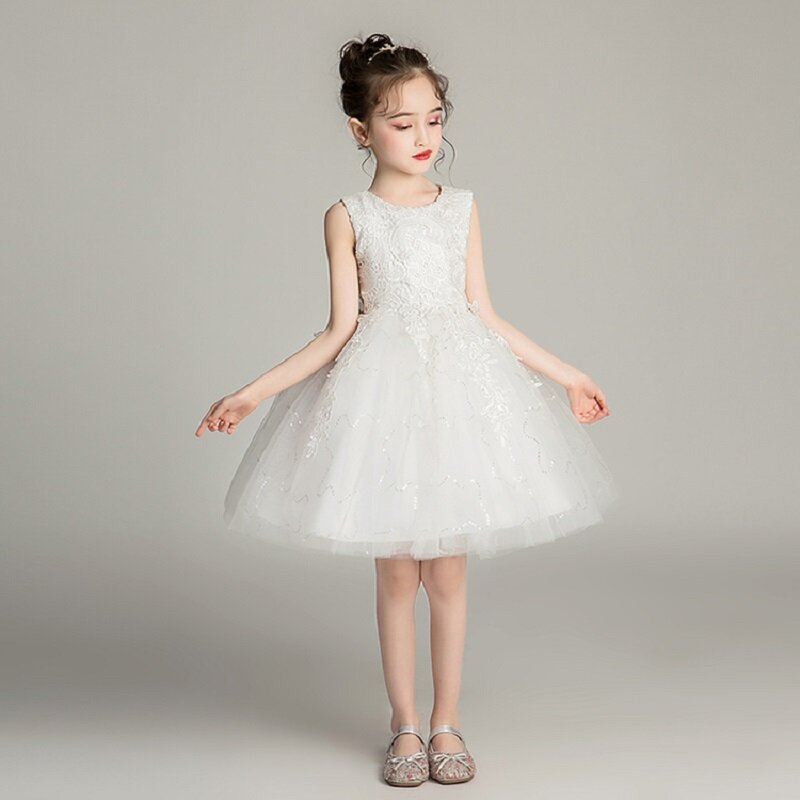 Dziewczęta ubierają się dla dzieci elegancka sukienka odzież weselna sukienka kwiat frezowanie suknia księżniczka letnie dziewczęce krótkie stroje